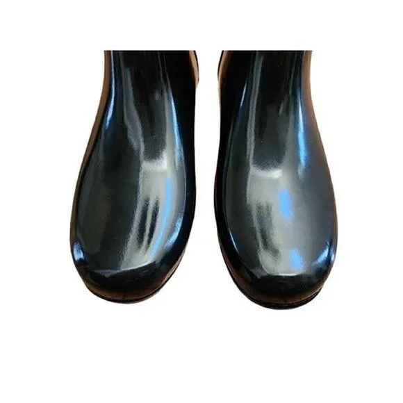 Hunter Womens Tall Gloss Rain Boots 6 Black Rubber Mid Calf Block Buckle New - Picture 5 of 8